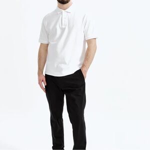 REIGNING CHAMP Classic Polo Shirt 100% pique cotton snap buttons white sz medium